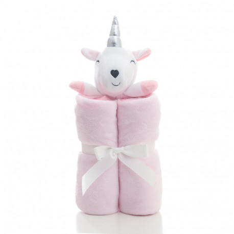 Плед детский, розовый, с игрушкой. Unicorn