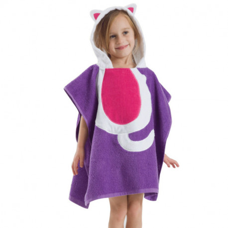 Полотенце махровое, для девочки, фиолетовое. Кошка.