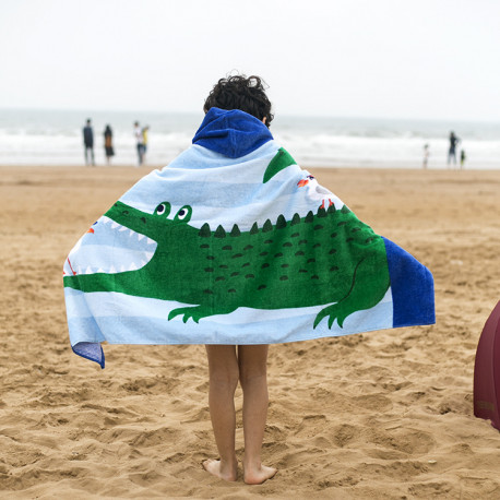 Полотенце махровое с капюшоном, для мальчика. Крокодил. 76*127 см.