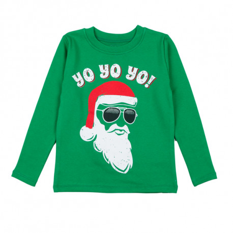 Джемпер для мальчика, зеленый, новогодний. Дед Мороз.