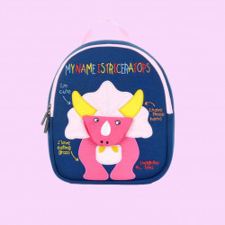 Детский рюкзак, синий. Розовый трицератопс. (S)