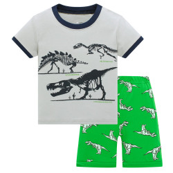 Пижама для мальчика, серая. Скелеты динозавров.