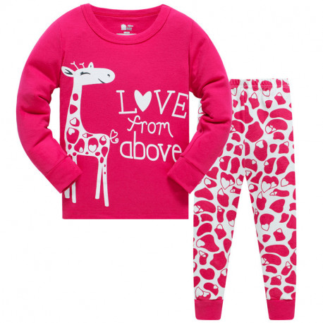 Пижама для девочки, малиновая. Милый жирафик.