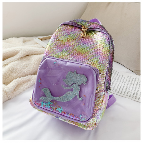 Рюкзак детский, с паетками перевертышами, фиолетовый. Русалочка.