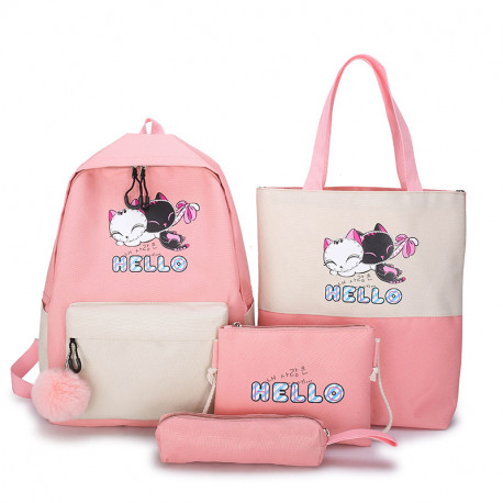 Набор школьный! Рюкзак, сумка, пенал, сумочка. Розовый. Котики.