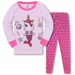 Пижама для девочки, розовая. Единорог-русалочка.