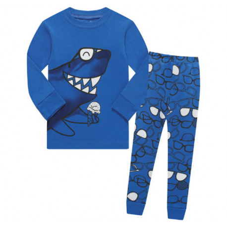 Пижама для мальчика, синяя. Акула и мороженное.