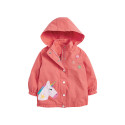 Куртка-ветровка для дівчинки, кораловий. Єдиноріг та зірки.