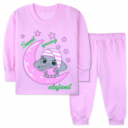 Пижама с начесом для девочки, розовая. Милый слоник.
