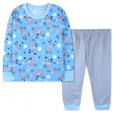 Пижама с начесом для мальчика, голубая. Пёсики и мячики.