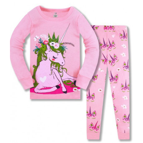 Пижама для девочки, розовая. Единорог в блестящей короне.