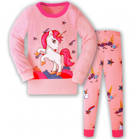 Пижама для девочки, розовая. Единорог и звездопад.