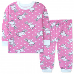 Пижама с начесом для девочки, розовая. Пушистые зайчики.