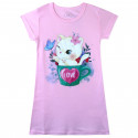 Ночная рубашка для девочки, ночнушка, розовая. Кошка в чашке.
