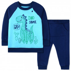 Утепленный костюм 2 в 1 для мальчика, синий. Дино и кактусы.