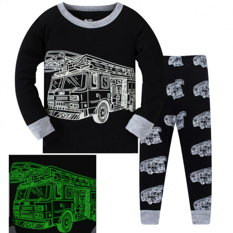 Пижама для мальчика, черная. Пожарная машина.