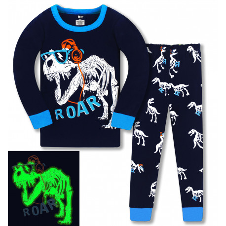 Пижама для мальчика, темно-синяя. Скелет динозавра.