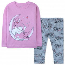 Пижама для девочки, розовая. Спящие звери на месяце.