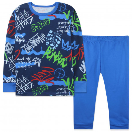 Пижама для мальчика, синяя. Граффити.