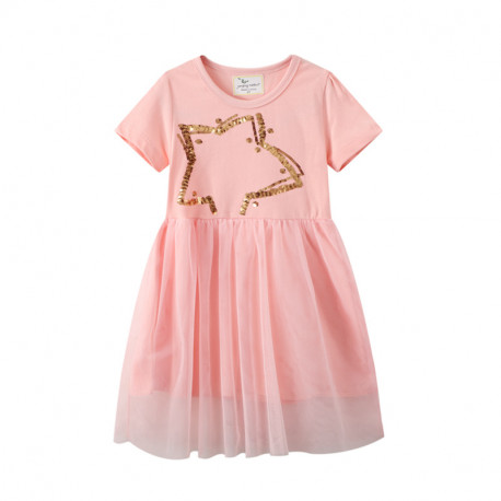 Платье для девочки, розовое. Золотая звезда.