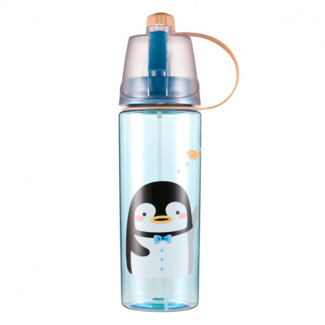 Бутылка с распылителем пластиковая, синяя. Пингвин. 600 мл.