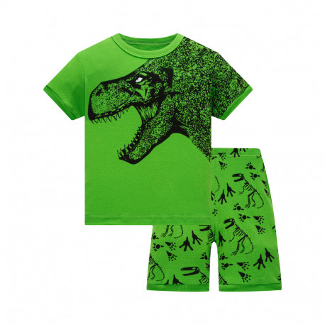 Пижама для мальчика, зеленая. Скелет стегозавра.