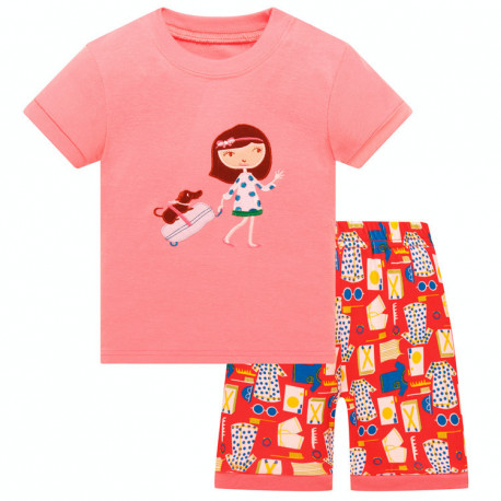 Пижама для девочки, розовая. Девочка с чемоданом.