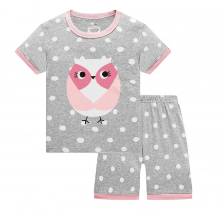 Пижама для девочки, серая. Розовая сова.