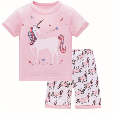 Пижама для девочки, розовая. Единорог и звездное небо.
