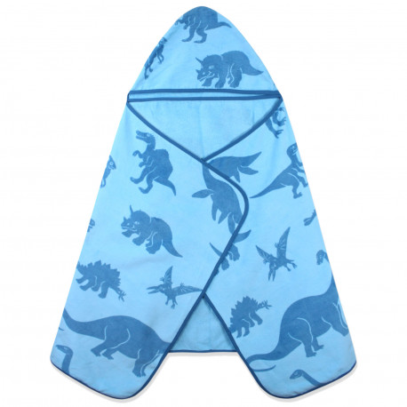Полотенце махровое с капюшоном, голубое. Виды динозавров. 70*140 см.