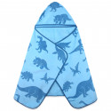 Полотенце махровое с капюшоном, голубое. Виды динозавров. 70*140 см. Хлопок.