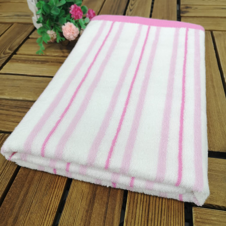 Полотенце банное, бело-розовое. Полоска. 60*120 см. Хлопок.