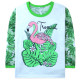 Пижама для девочке, зеленая. Фламинго в тропиках.