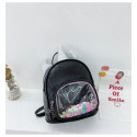 Детский рюкзак с силиконовым карманам, блестящий, черный. Единорог.
