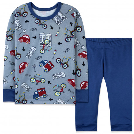 Пижама для мальчика, темно-синяя. Городской транспорт.