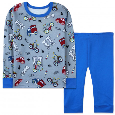 Пижама для мальчика, синяя. Городской транспорт.