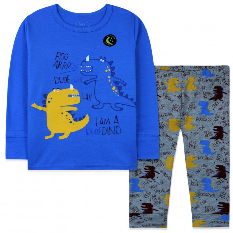 Пижама для мальчика, синяя. Рычащие динозавры.