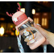 Бутылка с рожками детская пластиковая, поильник, красная. Зайчики и радуга. 600 мл.