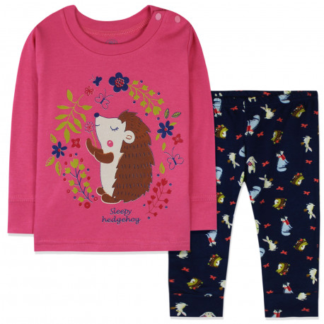 Пижама для новорожденной девочки, малиновая. Ёжик с цветами.