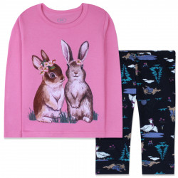 Пижама для девочки, розовая. Милые кролики.