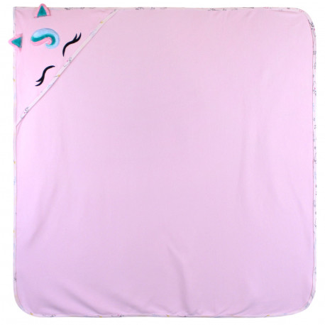Полотенце с уголком, розовое. Единорог 90*90 см