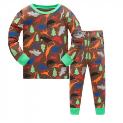 Пижама для мальчика, коричневая. Динозавры и елки.