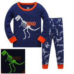 Пижама для мальчика, темно-синяя. Скелет динозавра.