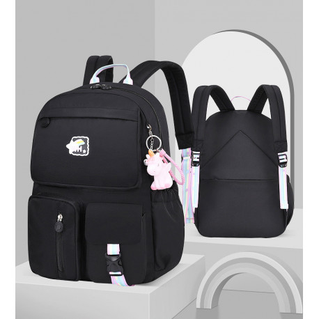 Детский рюкзак, школьный, черный. Радужный единорог.