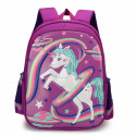 Дитячий рюкзак, шкільний, фіолетовий. Єдиноріг, веселка та планети.