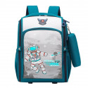 Дитячий рюкзак з пеналом, шкільний, темно-зелений. Космонавт.