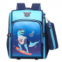 Дитячий рюкзак з пеналом, шкільний, темно-синій. Діно на серфі.
