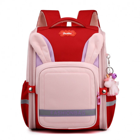 Детский каркасный рюкзак, школьный, красный. Ушки зайца.