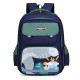 Детский рюкзак, школьный, зеленый. Динозавры и вулкан.