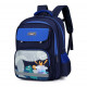 Детский рюкзак, школьный, синий. Динозавры и вулкан.